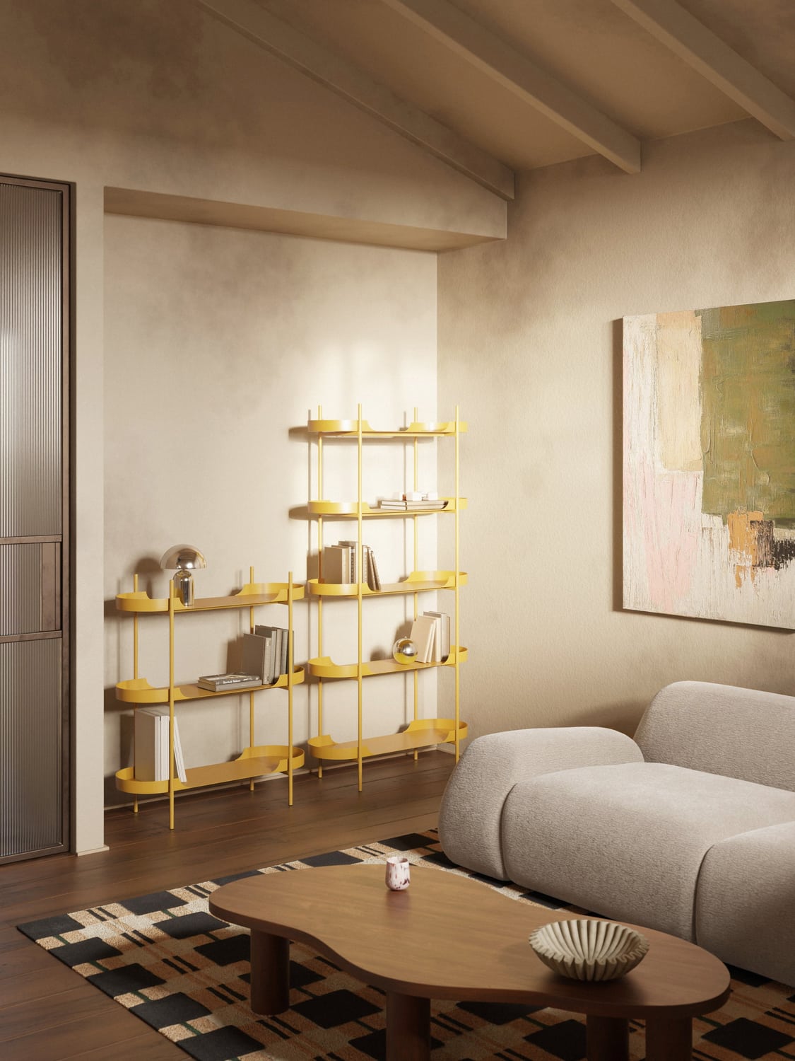 Taru Tall Metal-Shelving Unit — Beige