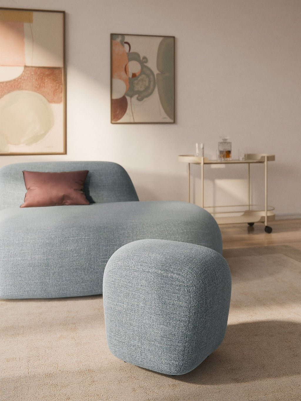 Wolke Tall Bouclé Sofa Ottoman — Pearl Grey