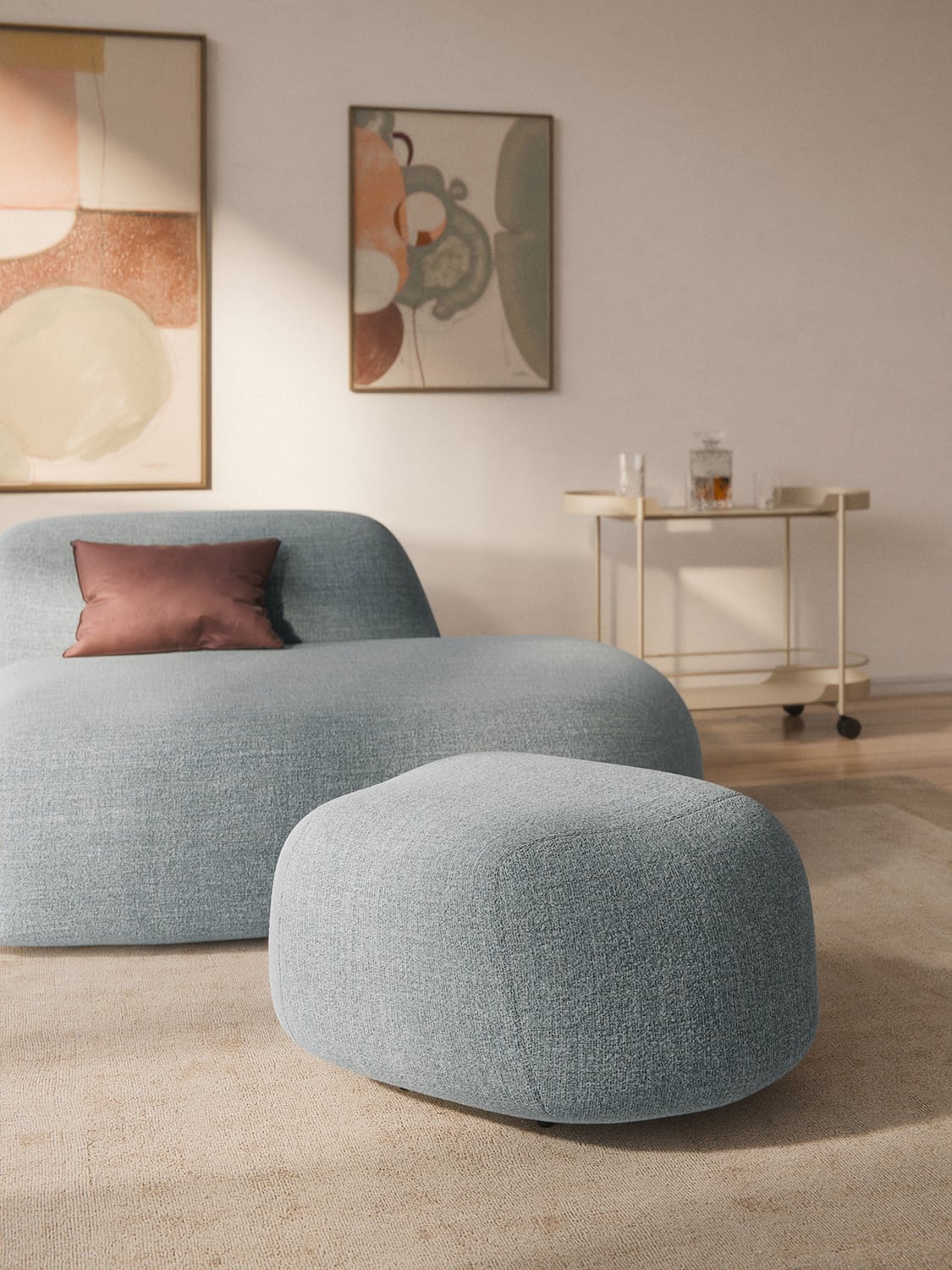 Wolke Oval Bouclé Sofa Ottoman — Light Grey
