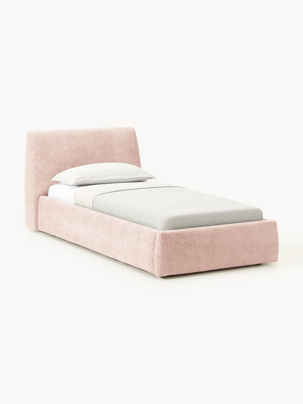 Cloud Upholstered Single Bed with Storage — Blush