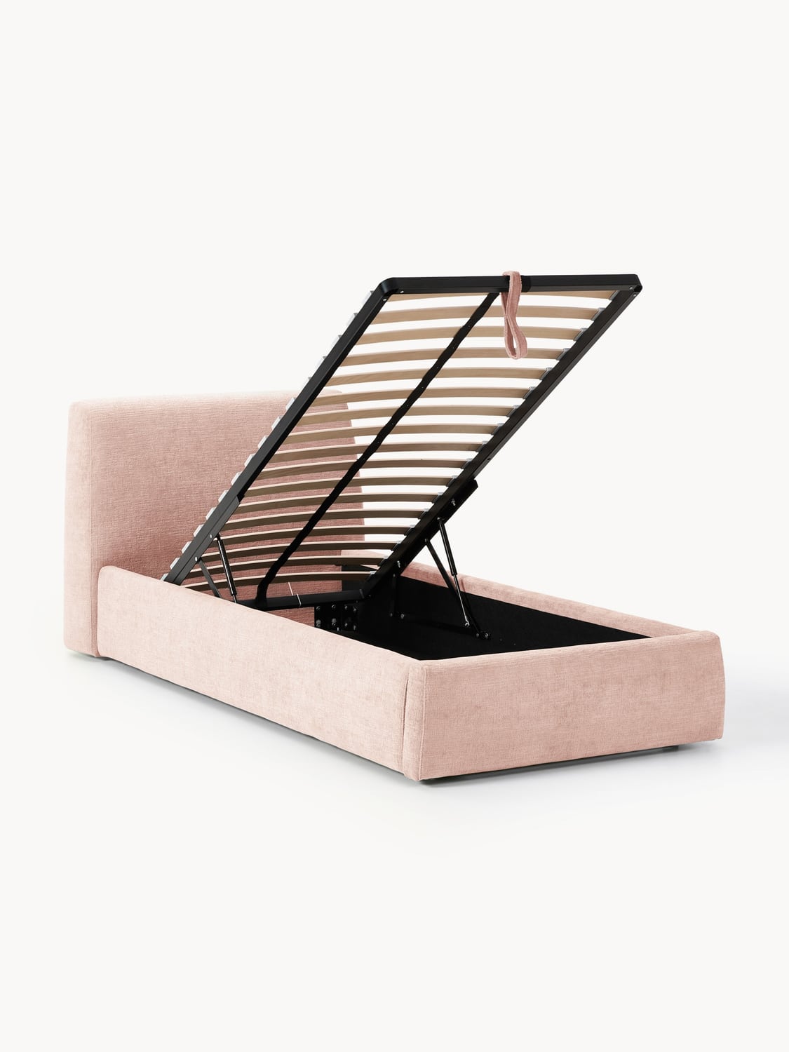 Cloud Upholstered Single Bed with Storage — Blush