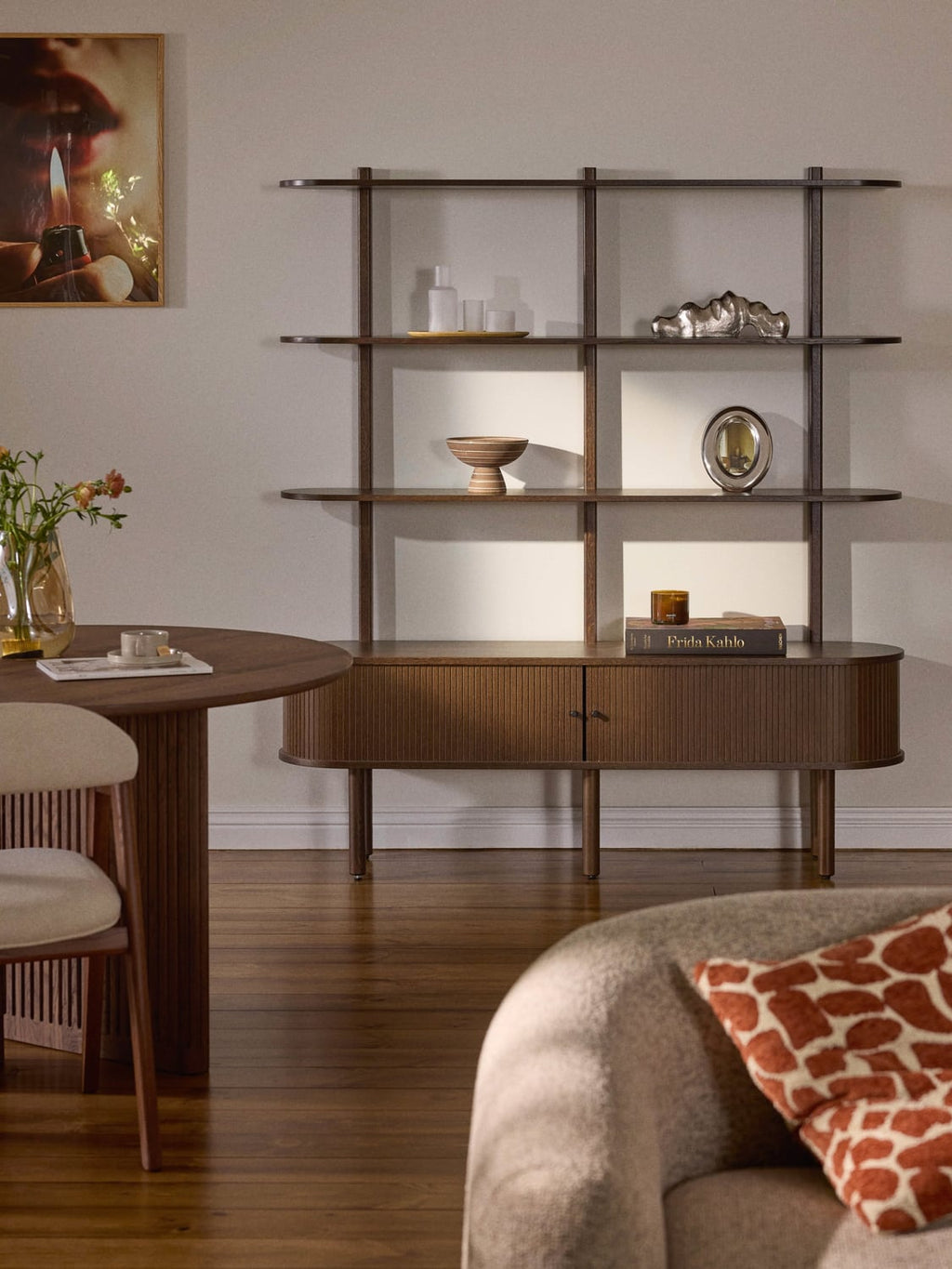 Calary Shelving Unit with Fluted Front — Dark Grey