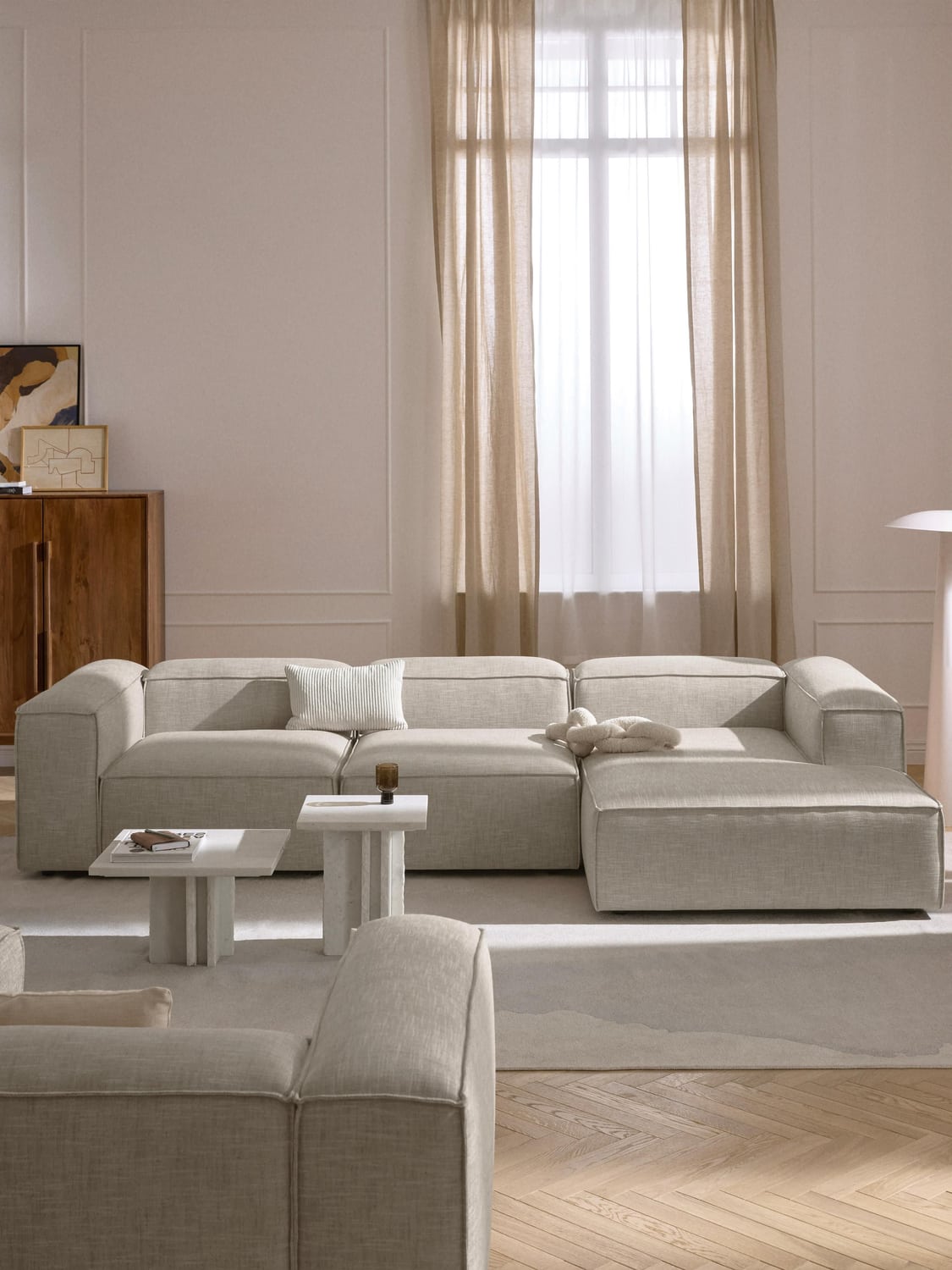 Lennon Ottoman Corner Module in Linen Blend — Oatmeal
