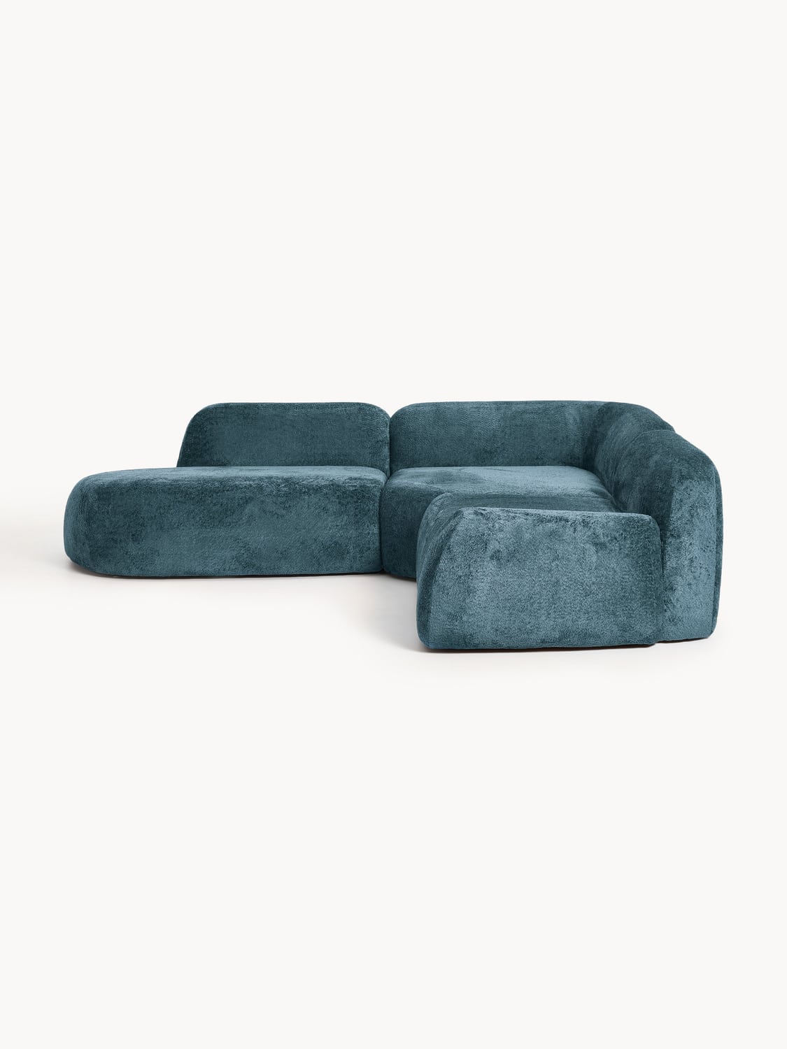 Wolke Modular Teddy Bouclé Corner Sofa (4-seater) with Chaise Longue — Petrol Blue