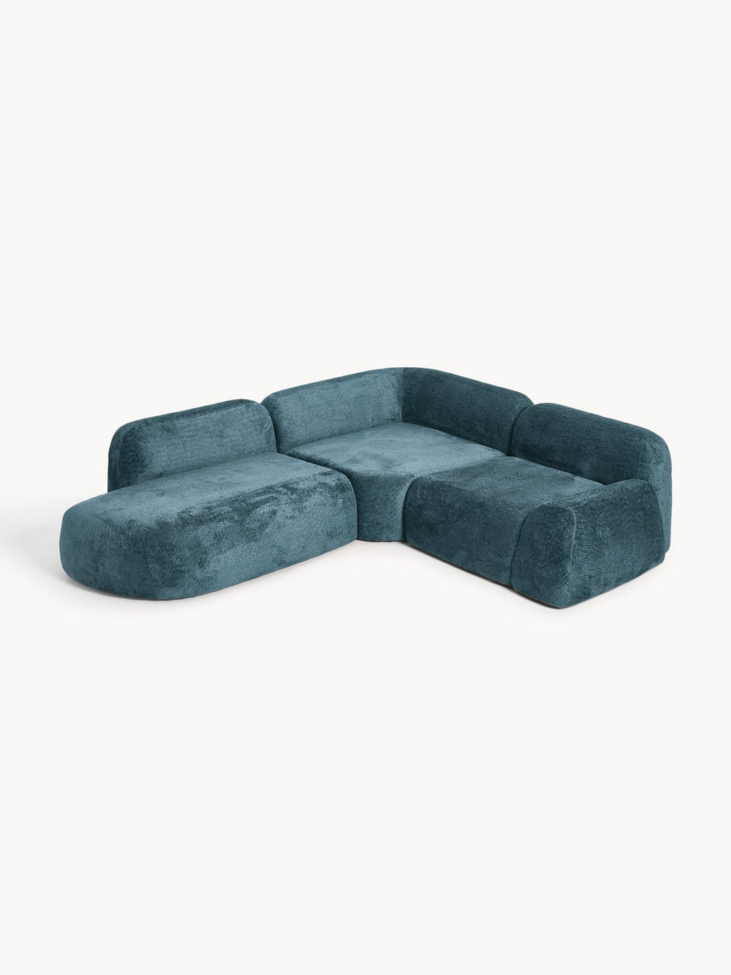 Wolke Modular Teddy Bouclé Corner Sofa (4-seater) with Chaise Longue — Petrol Blue