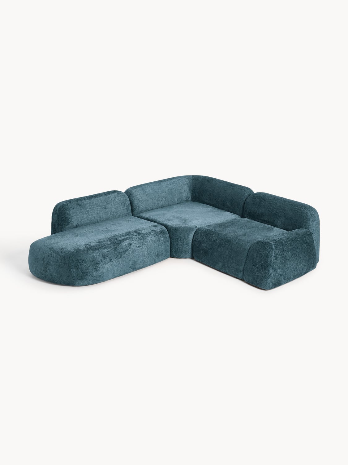 Wolke Modular Teddy Bouclé Corner Sofa (4-seater) with Chaise Longue — Petrol Blue