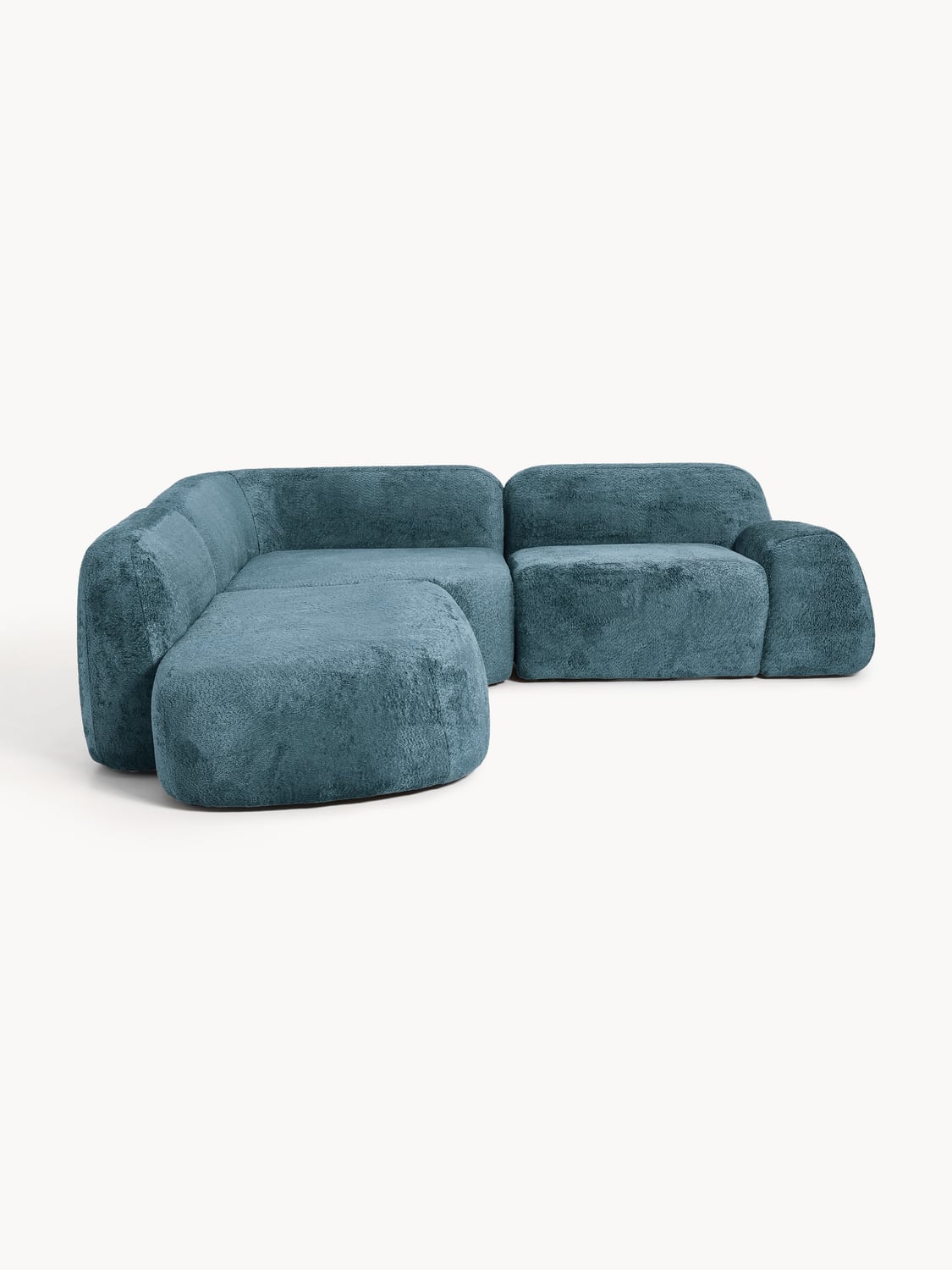 Wolke Modular Teddy Bouclé Corner Sofa (4-seater) with Chaise Longue — Petrol Blue