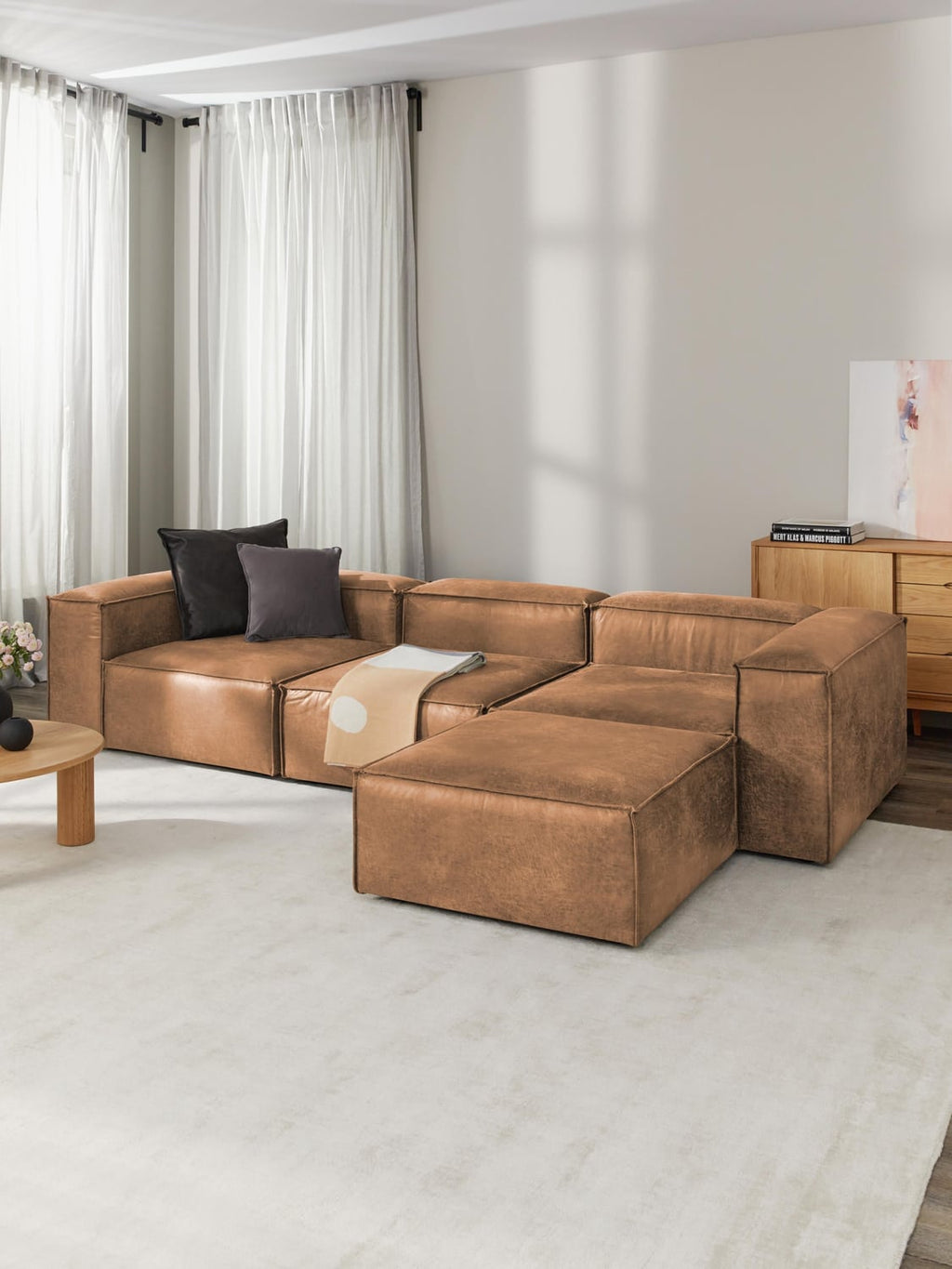 Lennon Sofa Ottoman in Leather — Terracotta