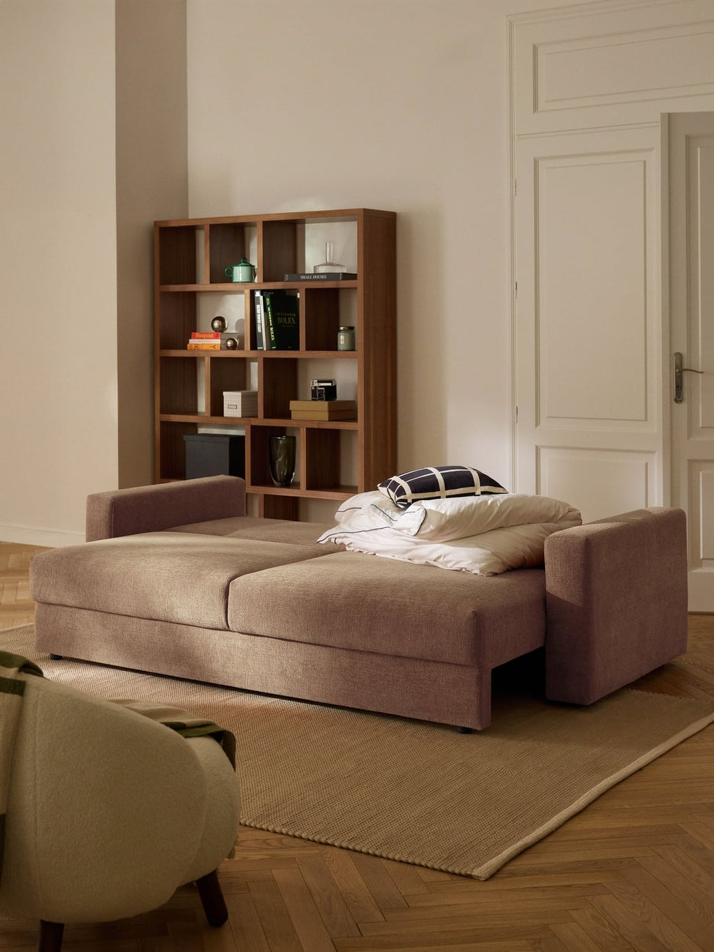 Tasha Velvet-Sofa Bed (3-seater) with Storage — Camel