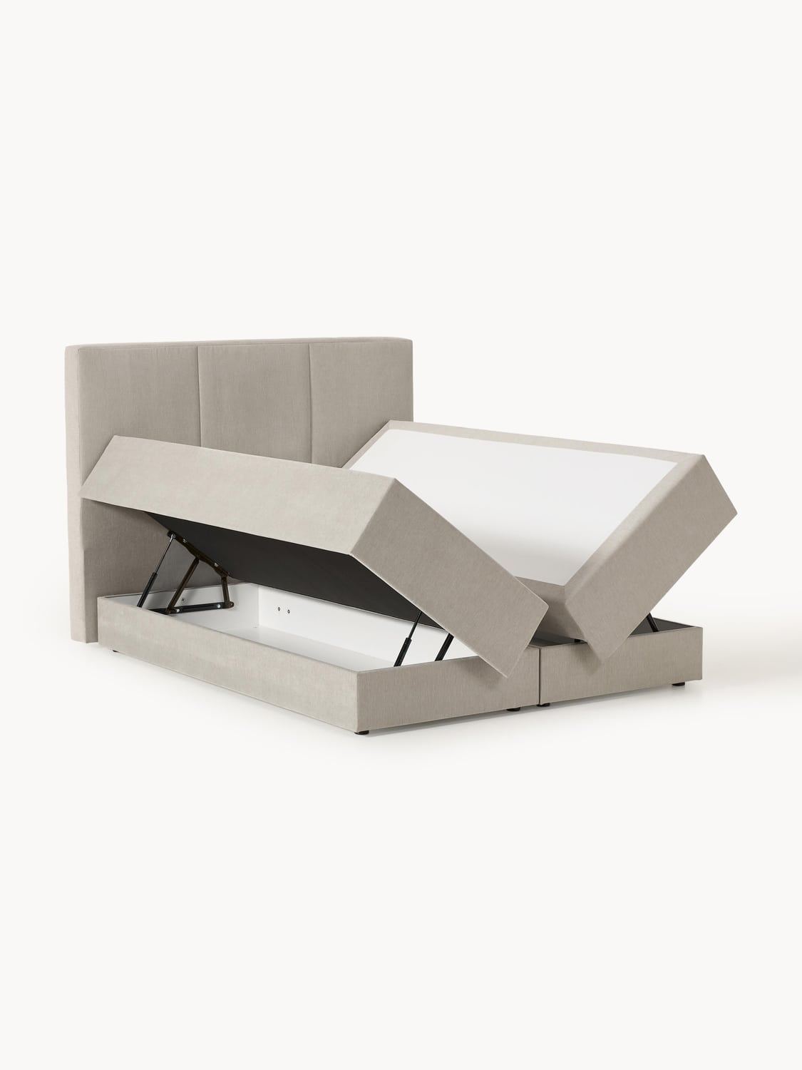 Oberon Box-Spring Bed with Storage — Oatmeal