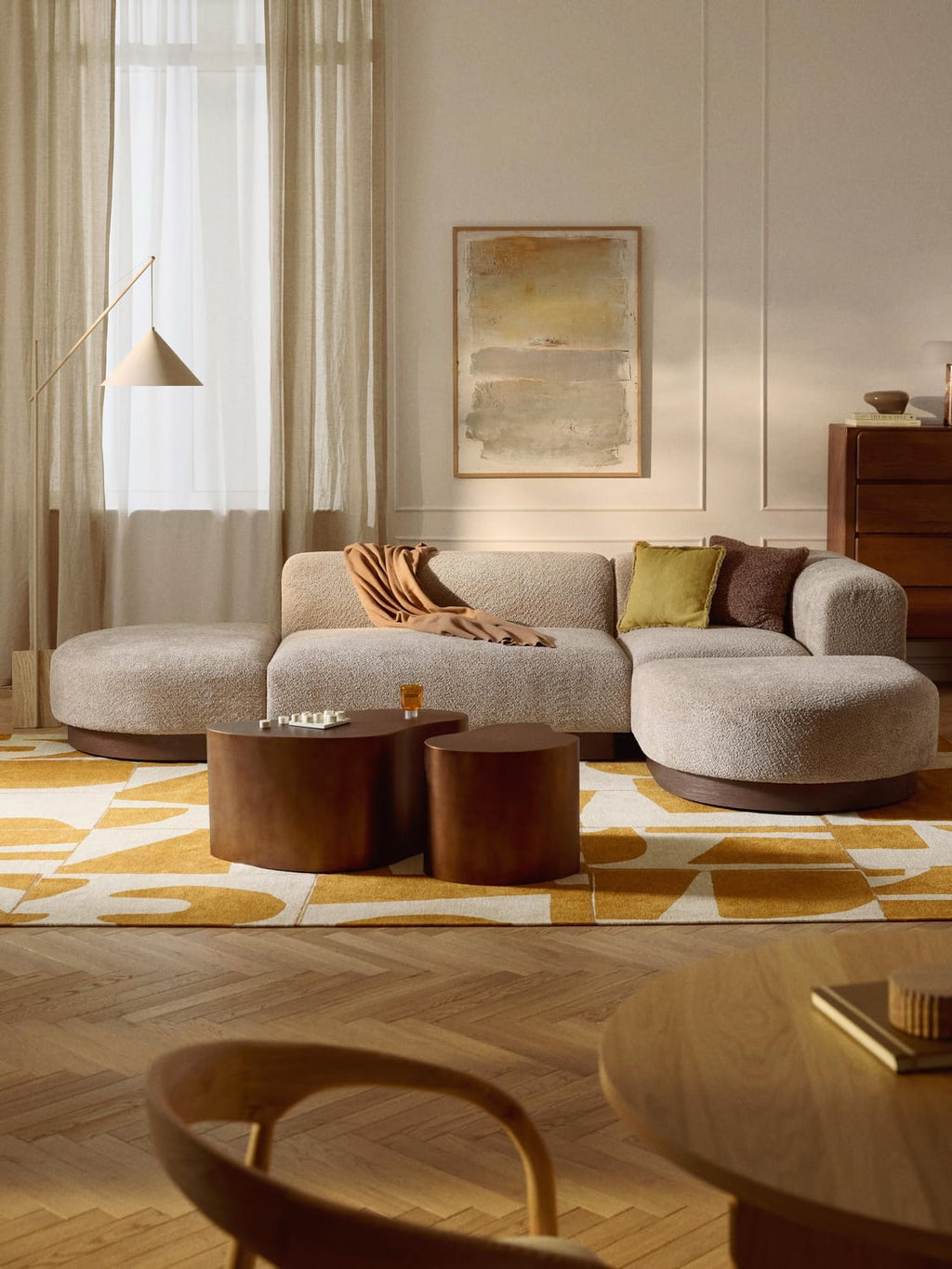 Natalie Modular Corner Sofa in Teddy Bouclé — Warm Grey