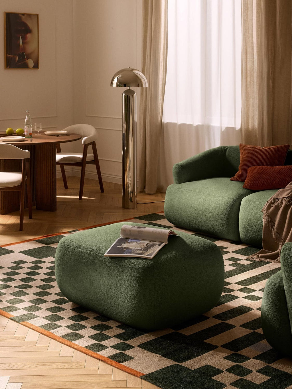 Sofia Bouclé Ottoman — Green