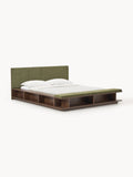 Clark Wood-Bed Frame with Bench and Side Shelves — Taupe