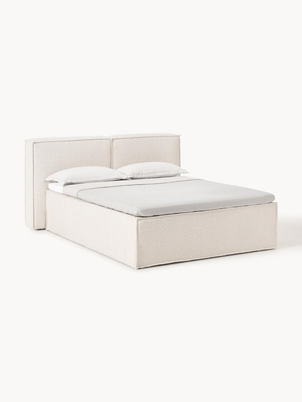 Lennon Bouclé-Box-Spring Bed — Off-White