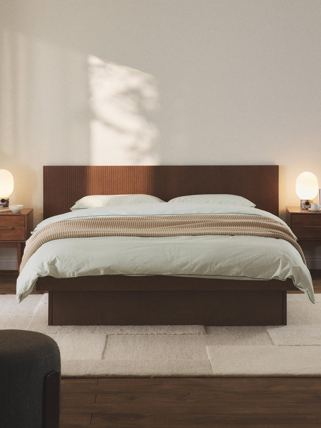 Sato Wooden Bed with Drawers and Headboard — Warm Grey