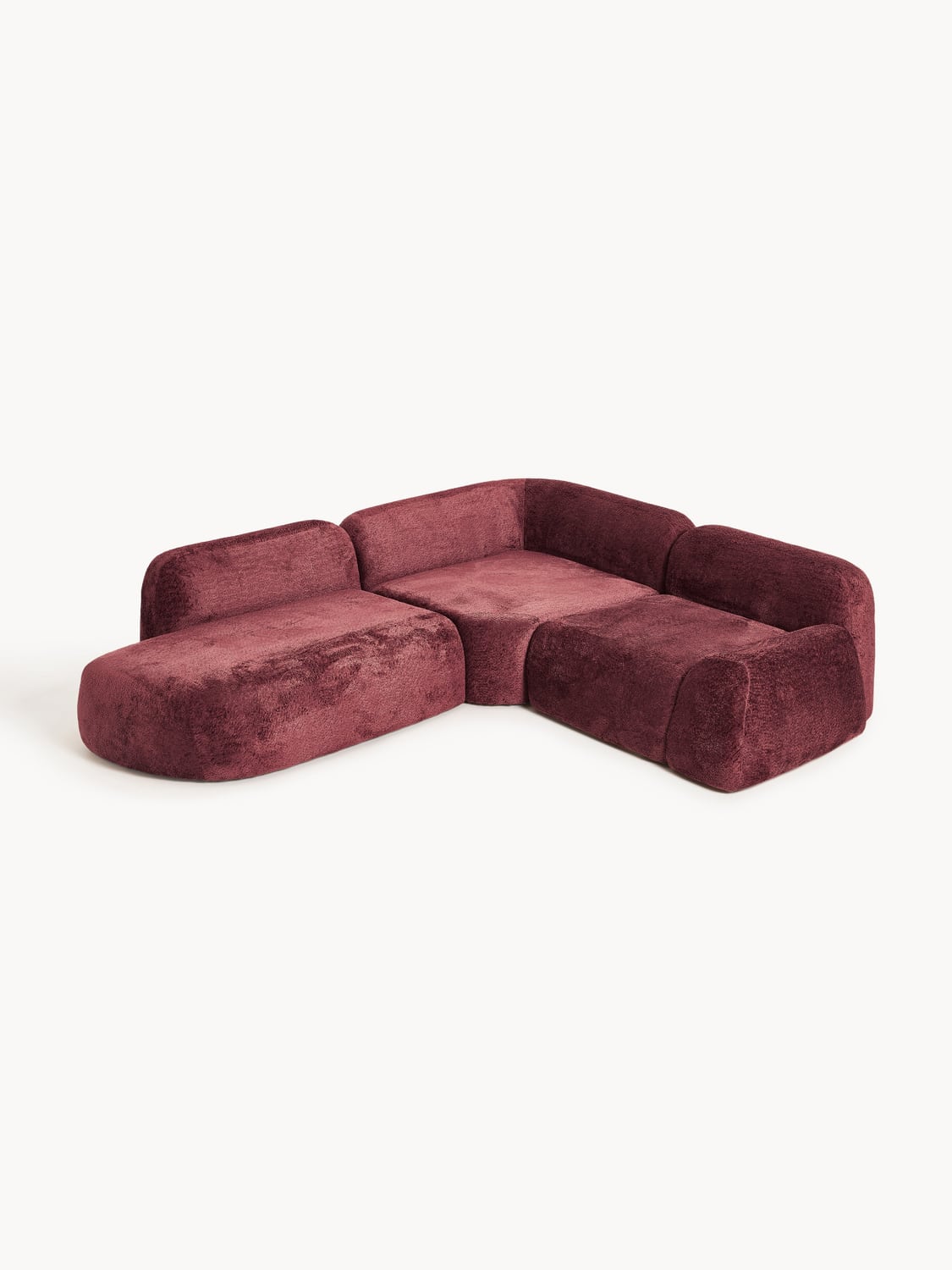 Wolke Modular Teddy Bouclé Corner Sofa (4-seater) with Chaise Longue — Brown