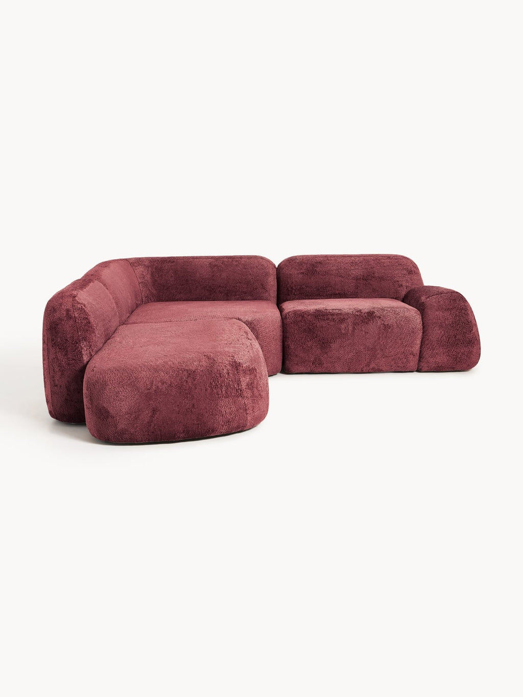 Wolke Modular Teddy Bouclé Corner Sofa (4-seater) with Chaise Longue — Brown