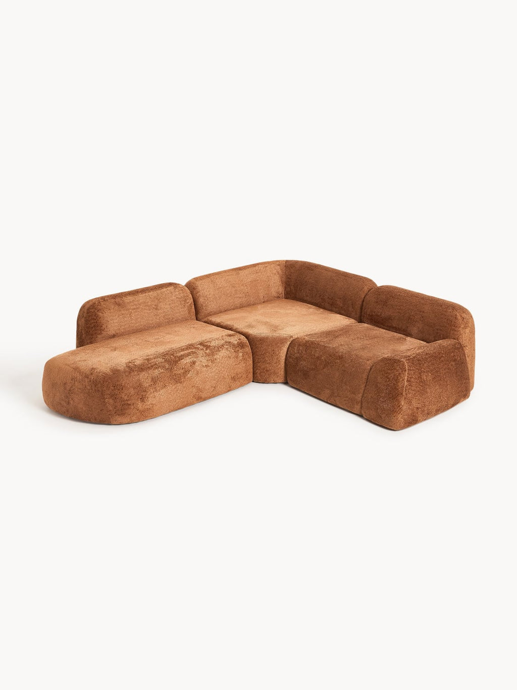 Wolke Modular Teddy Bouclé Corner Sofa (4-seater) with Chaise Longue — Camel