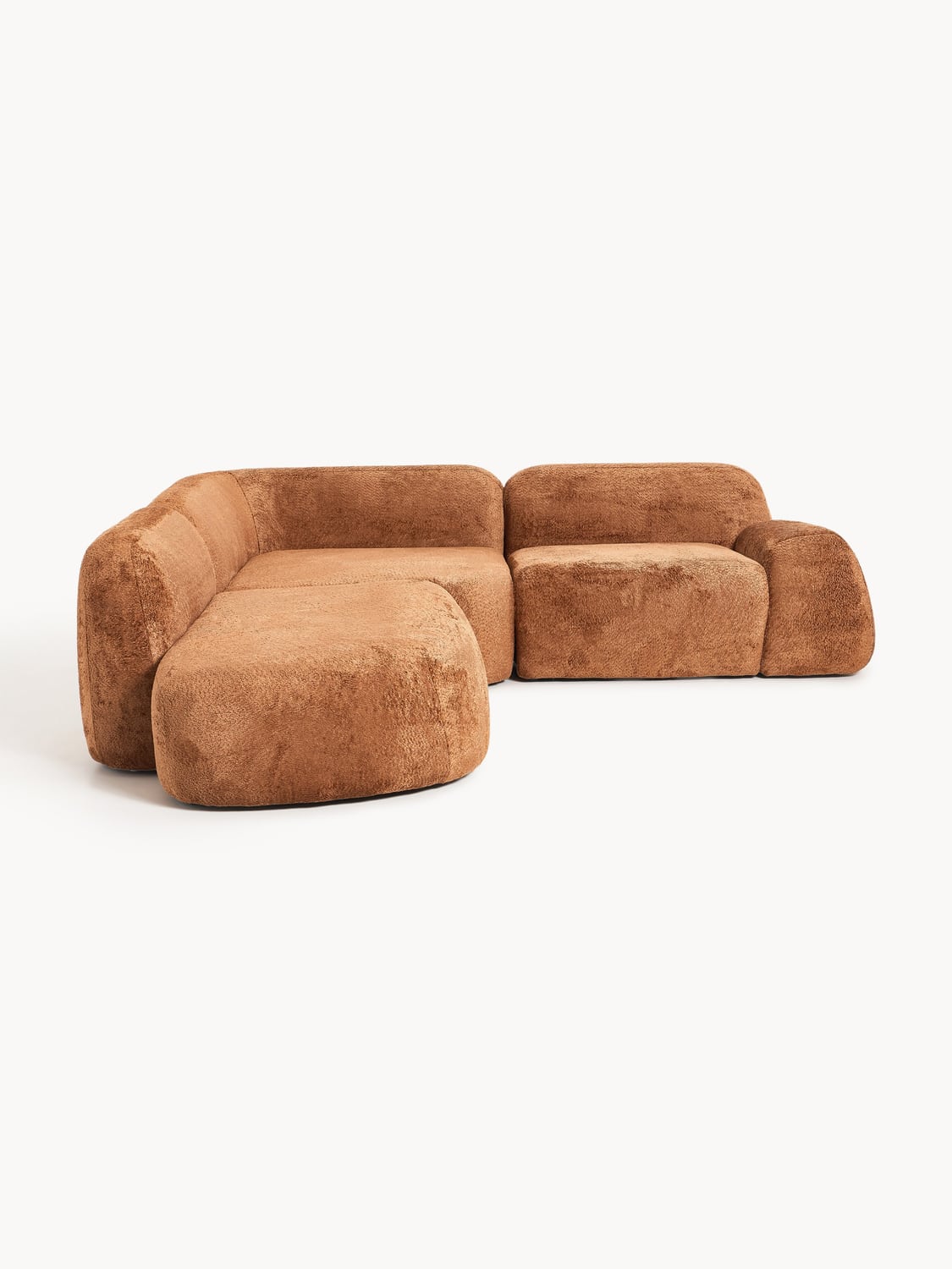 Wolke Modular Teddy Bouclé Corner Sofa (4-seater) with Chaise Longue — Camel