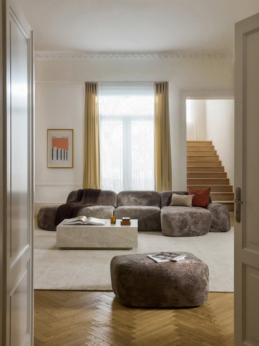 Wolke Modular Teddy Bouclé Corner Sofa (4-seater) with Chaise Longue — Dark Grey