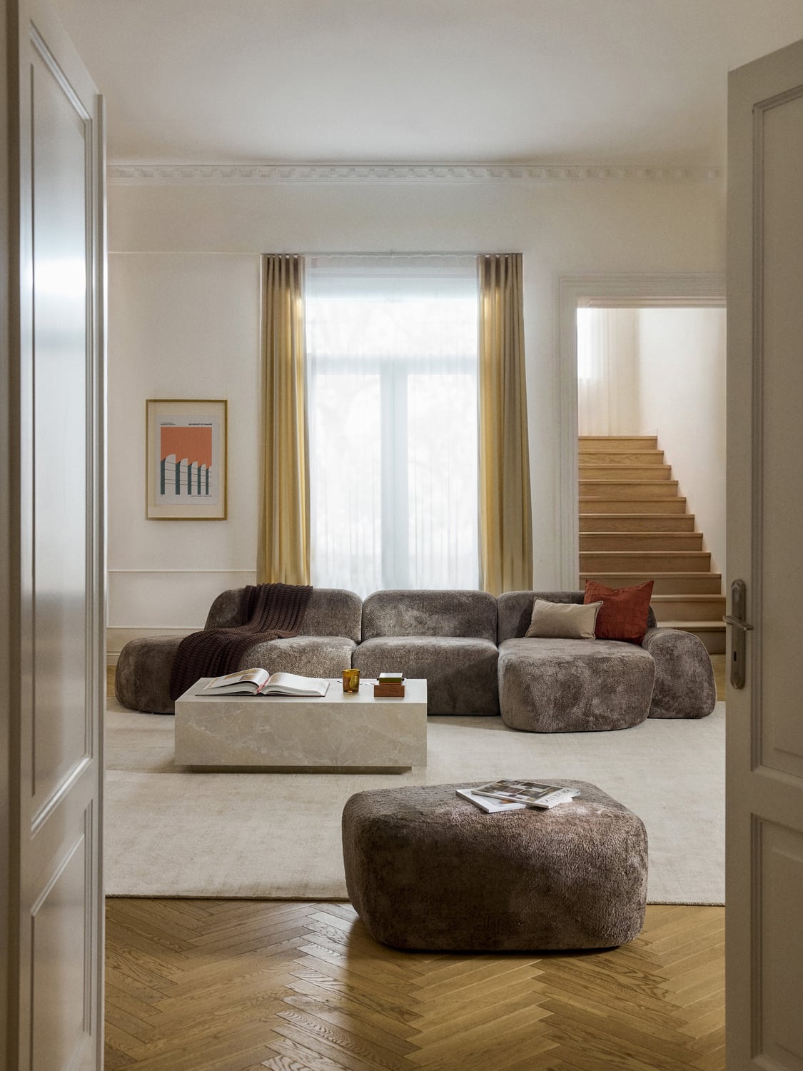 Wolke Modular Teddy Bouclé Corner Sofa (4-seater) with Chaise Longue — Dark Grey