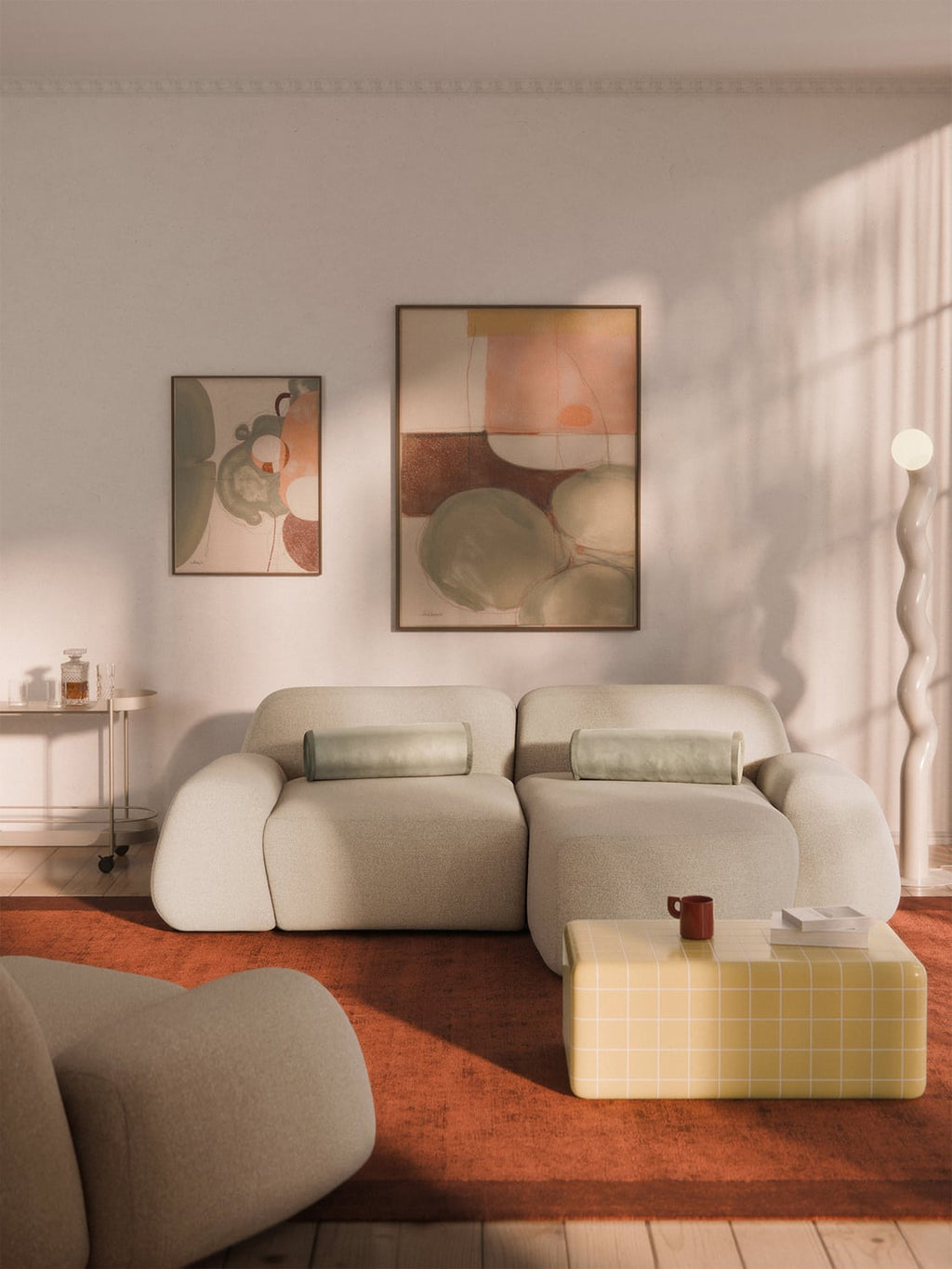 Wolke Modular Bouclé Corner Sofa (3-seater) — Light Grey