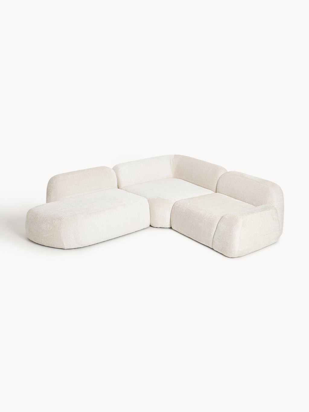 Wolke Modular Teddy Bouclé Corner Sofa (4-seater) with Chaise Longue — Off-White