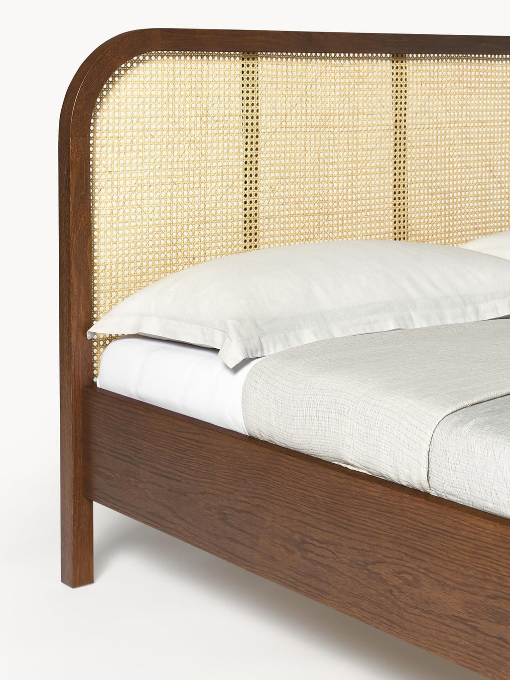 Jones Wooden Bed with Headboard in Viennese Cane — Sage