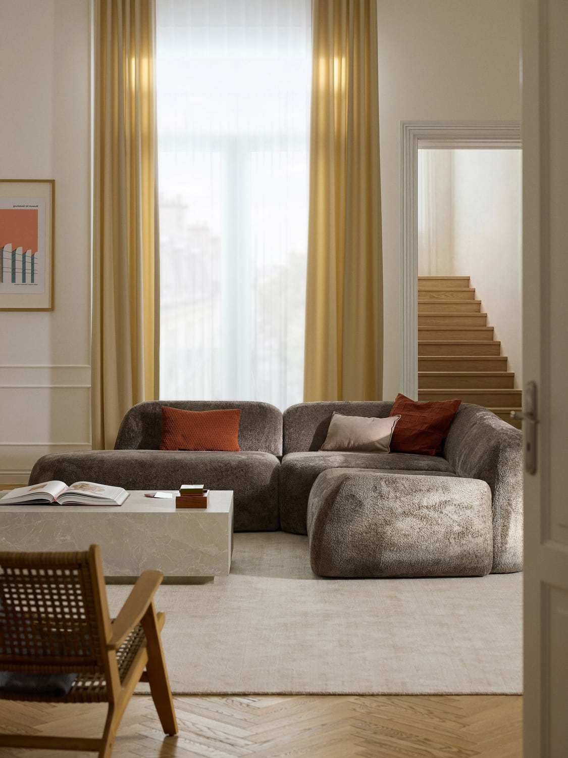 Wolke Modular Teddy Bouclé Corner Sofa (4-seater) with Chaise Longue — Taupe
