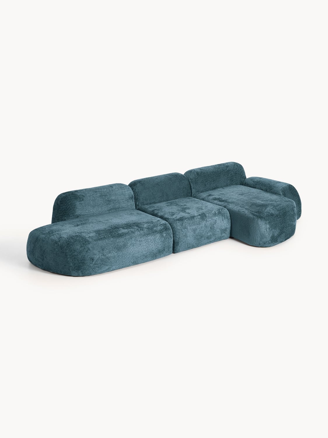 Wolke Modular Teddy Bouclé Corner Sofa (4-seater) with Chaise Longue — Teal