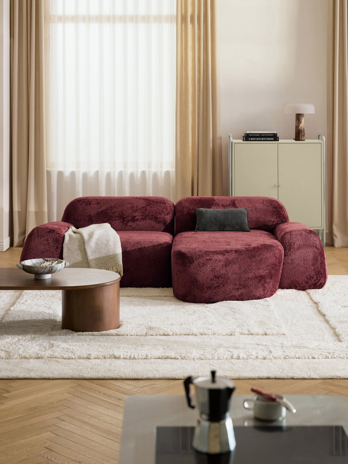 Wolke Modular Teddy Bouclé Corner Sofa (3-seater) — Dark Grey