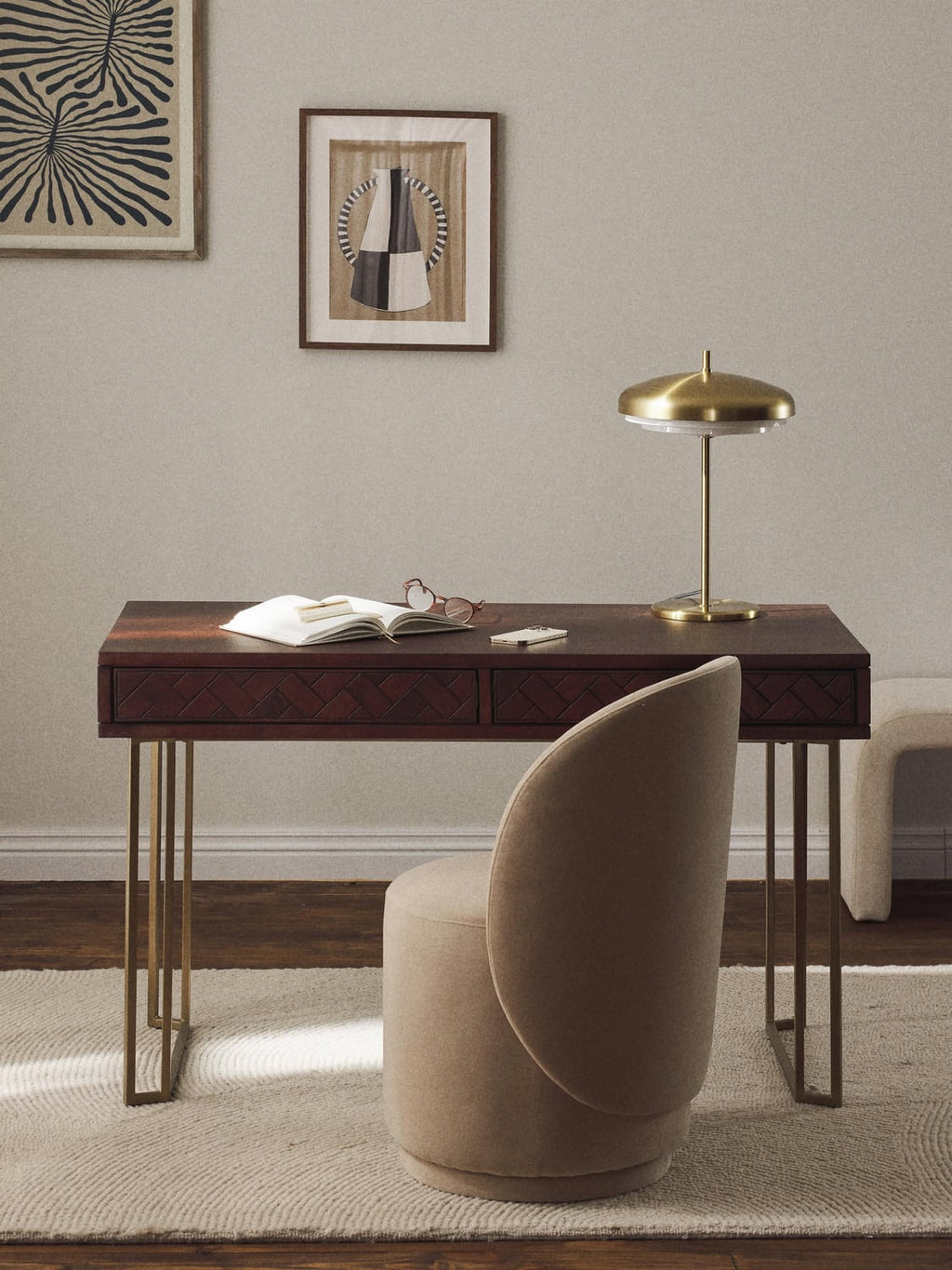 Luca Desk in Mango Wood with Herringbone Pattern