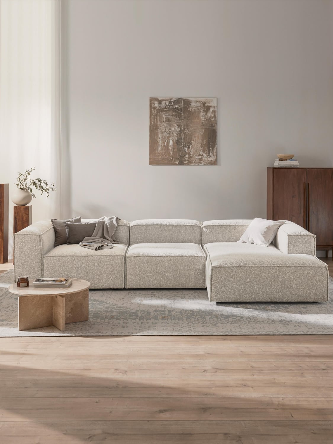 Lennon Modular Bouclé Corner Sofa (4-seater) — Light Grey