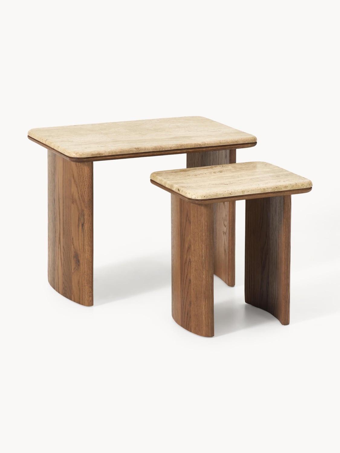 Chandler Side Tables in Oak with Travertine Top, set of 2