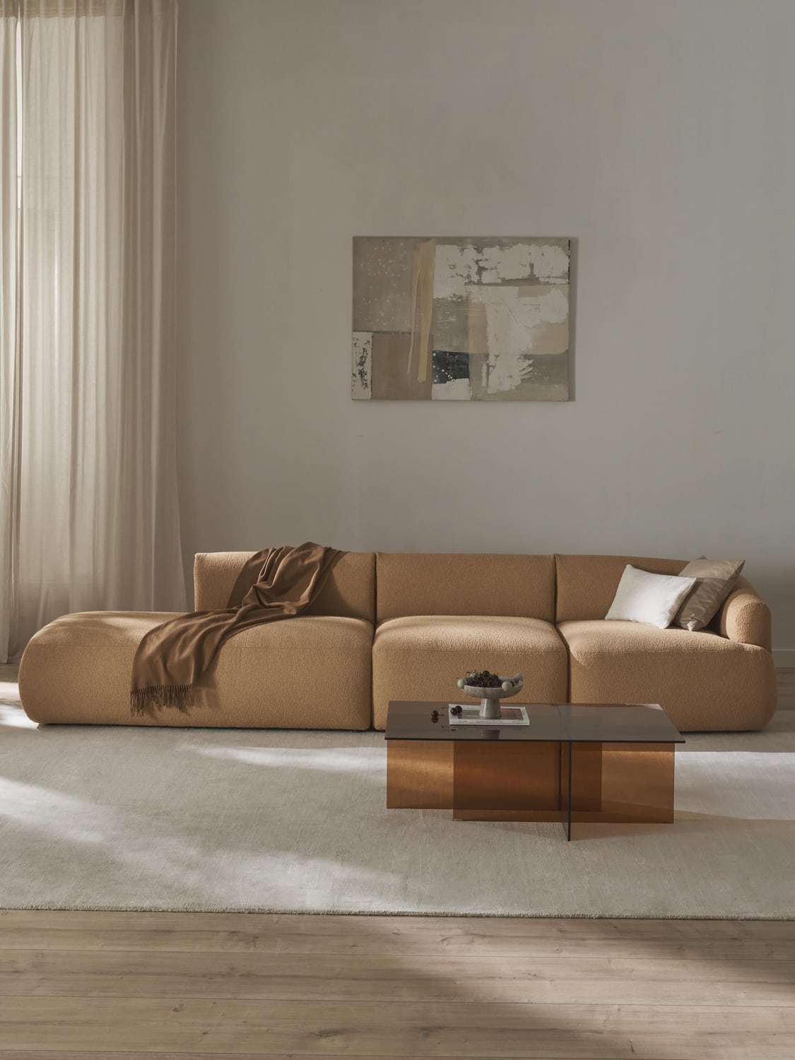 Sofia Modular Bouclé-Chaise (2-seater) — Sand