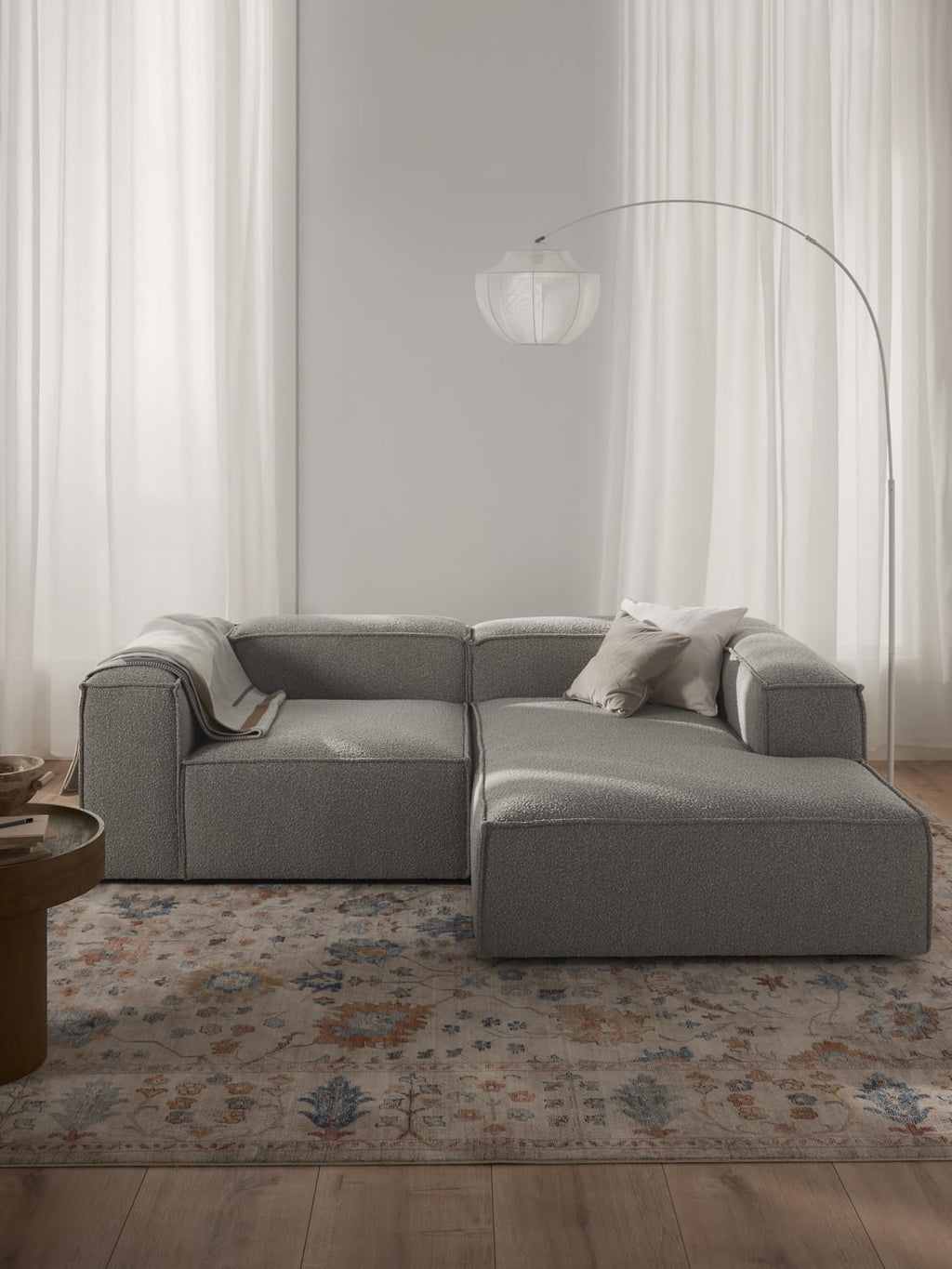 Lennon Modular Bouclé Corner Sofa (2-seater) — Grey