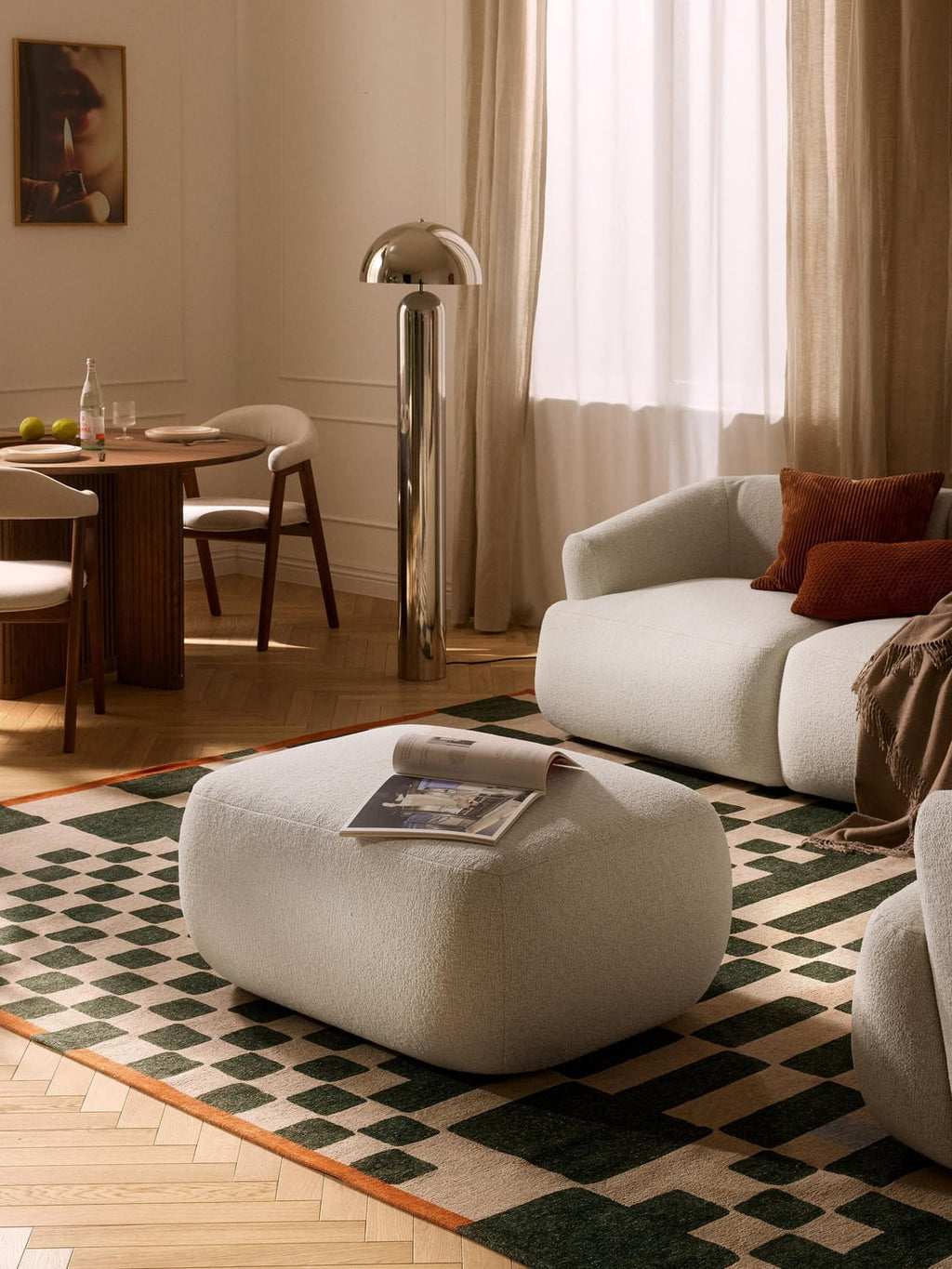 Sofia Bouclé Ottoman — Light Grey