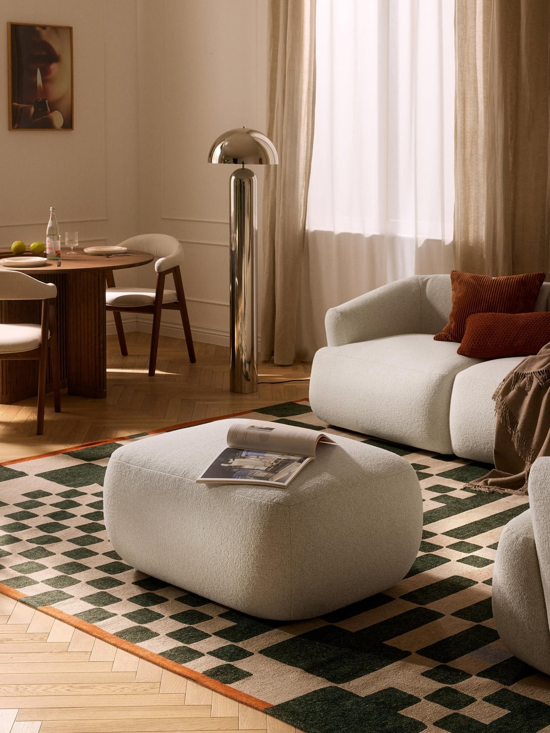 Sofia Bouclé Ottoman — Light Grey