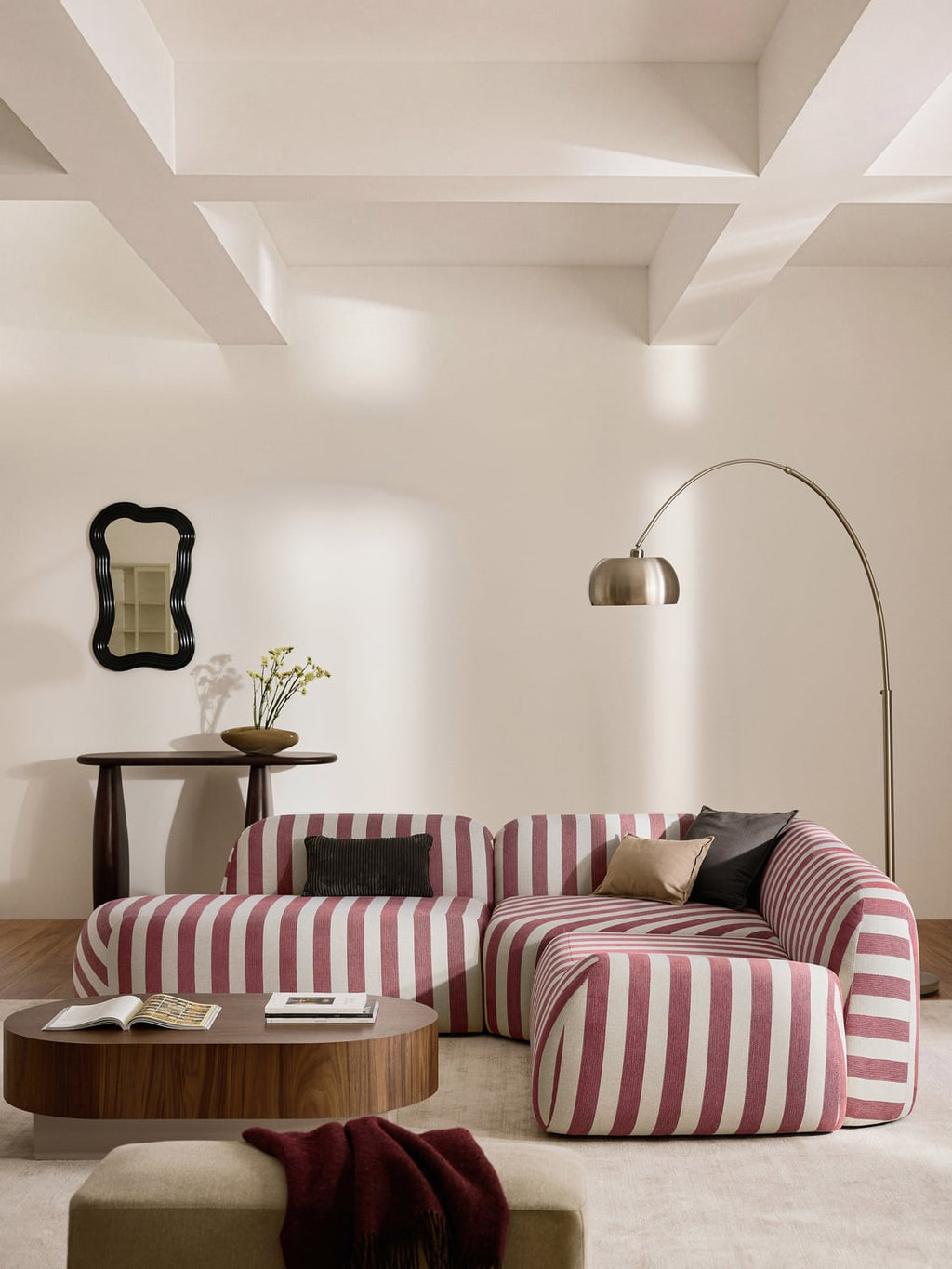 Wolke Modular Striped Corner Sofa (4-seater) with Chaise Longue — Greige