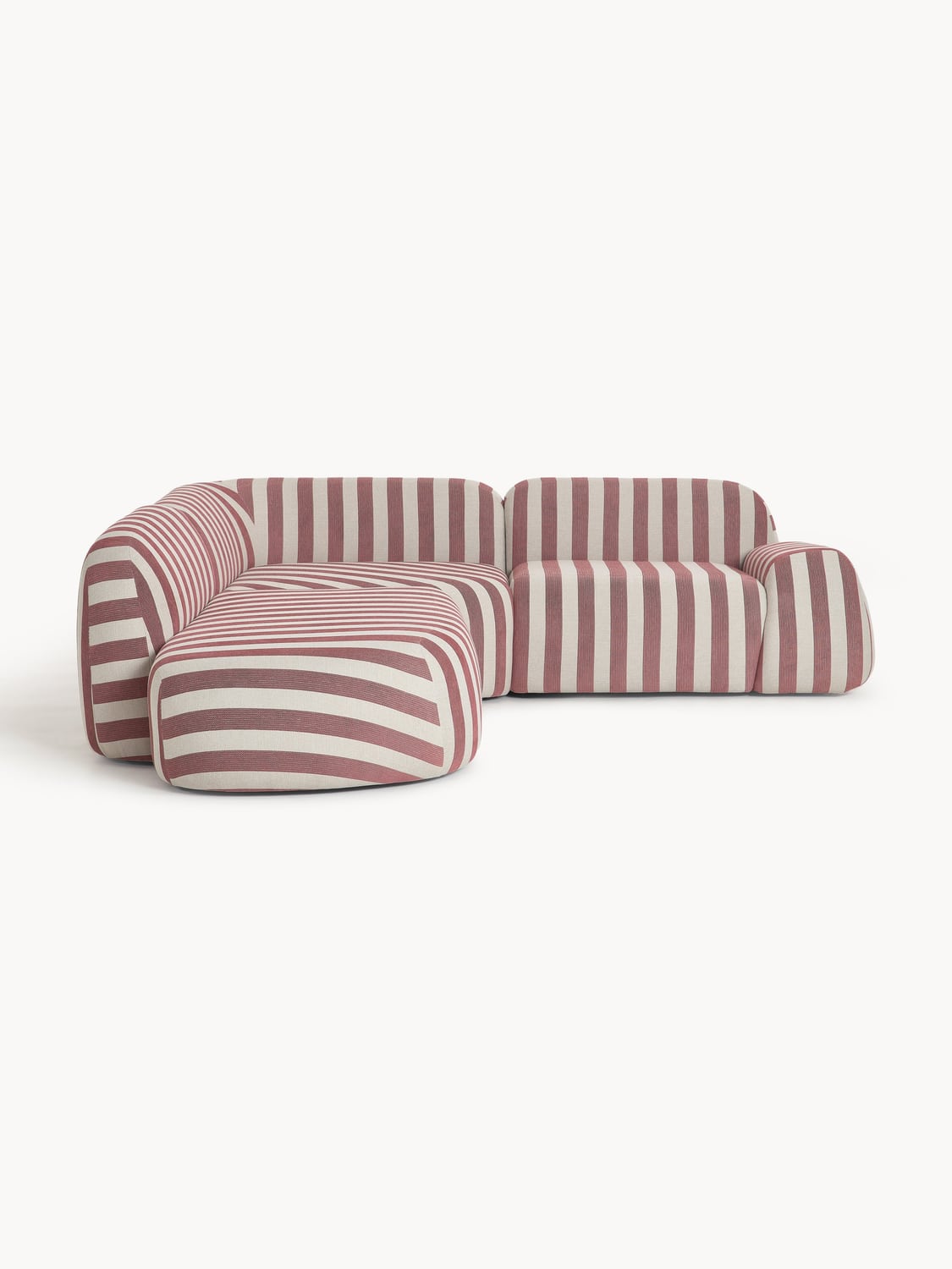 Wolke Modular Striped Corner Sofa (4-seater) with Chaise Longue — Greige