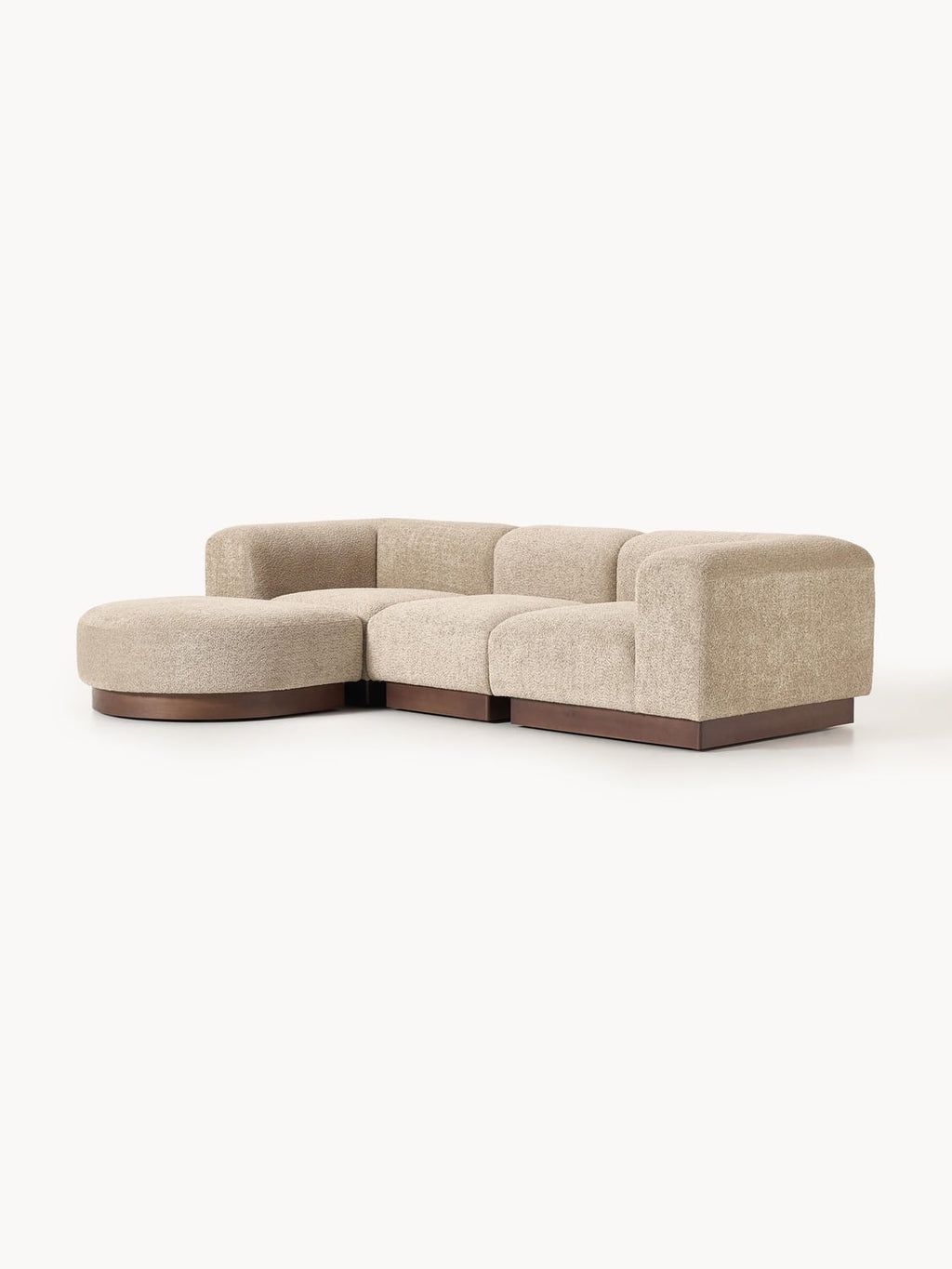 Natalie Modular Sofa (3-seater) in Teddy Bouclé with Ottoman (left/right) — Warm Grey