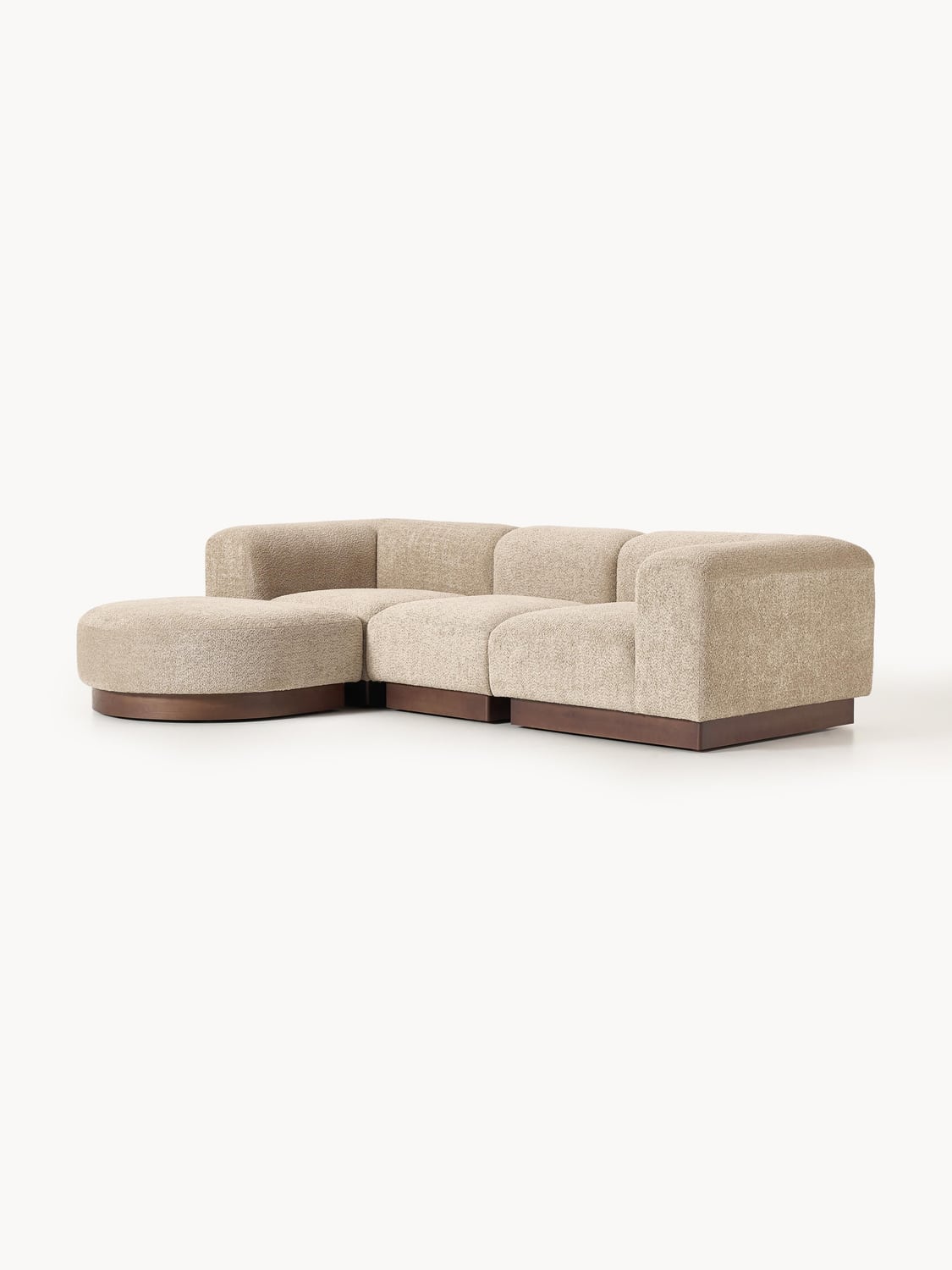 Natalie Modular Sofa (3-seater) in Teddy Bouclé with Ottoman (left/right) — Warm Grey