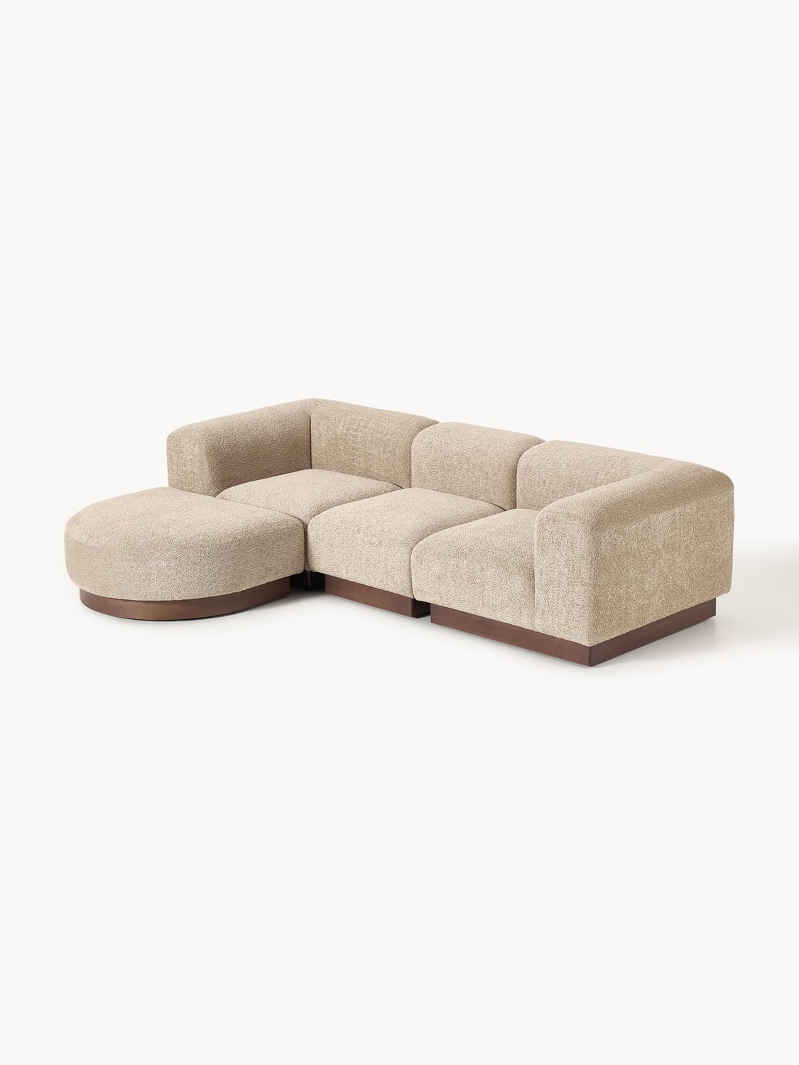 Natalie Modular Sofa (3-seater) in Teddy Bouclé with Ottoman (left/right) — Warm Grey