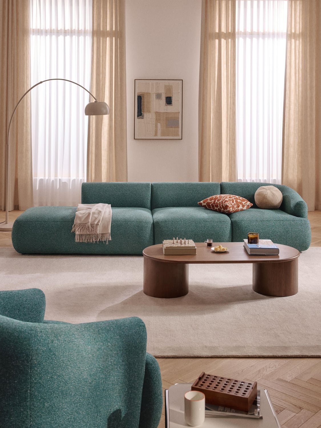 Sofia Modular Bouclé-Chaise (2-seater) — Teal
