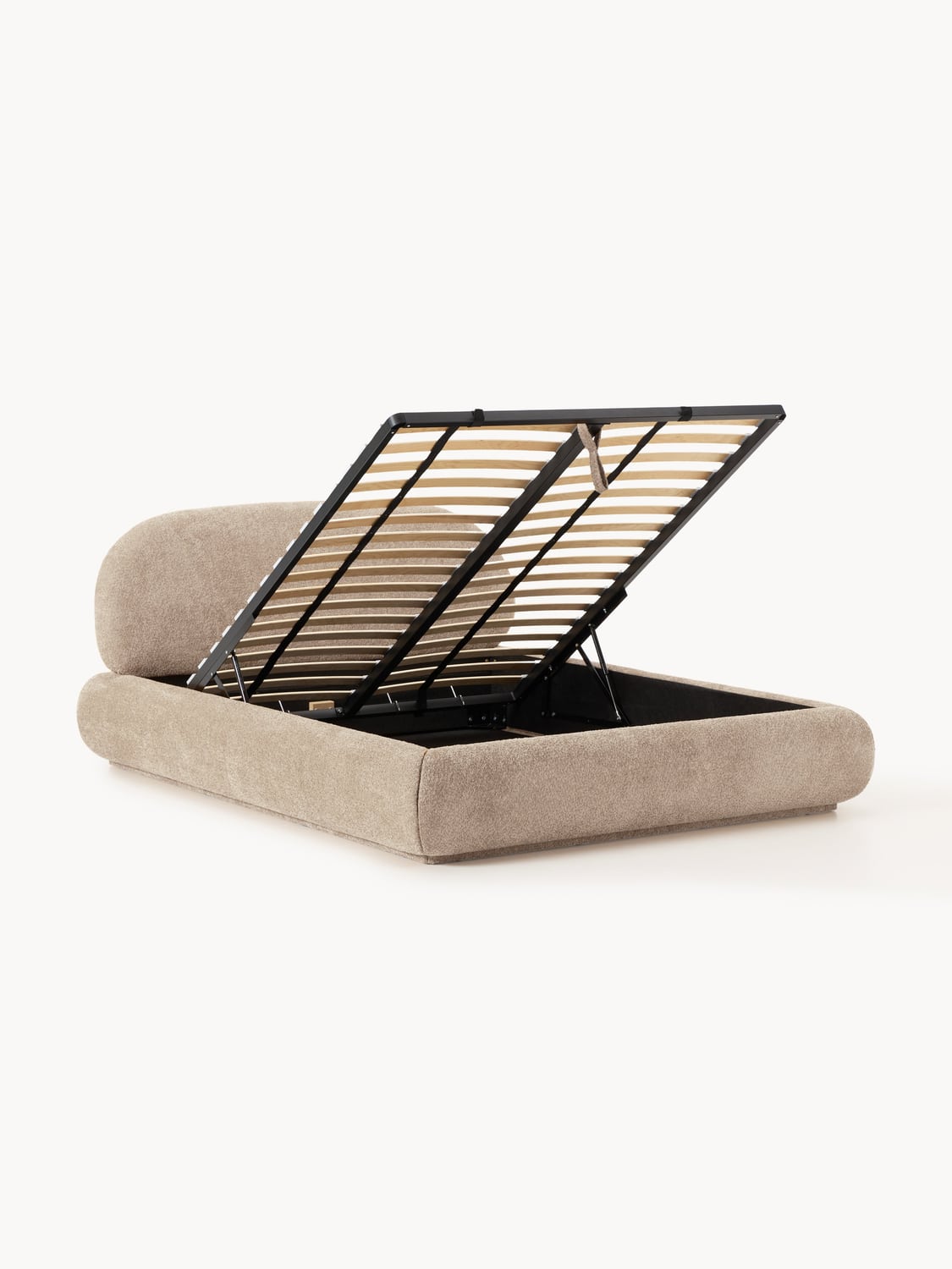 Alba Upholstered Bed in Teddy Bouclé with Storage — Oatmeal