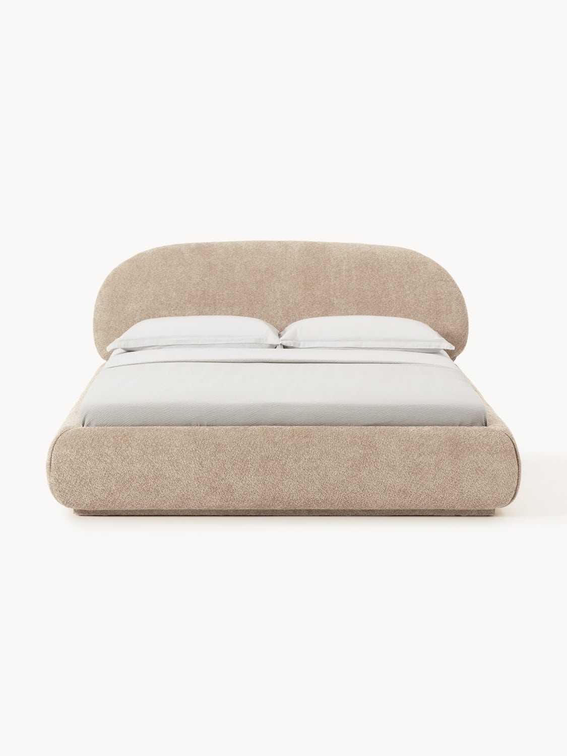 Alba Upholstered Bed in Teddy Bouclé with Storage — Oatmeal