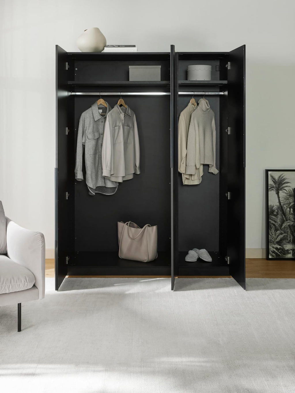 Leon Modular Hinged-Door Wardrobe, 150 cm Width, in various sizes — Charcoal