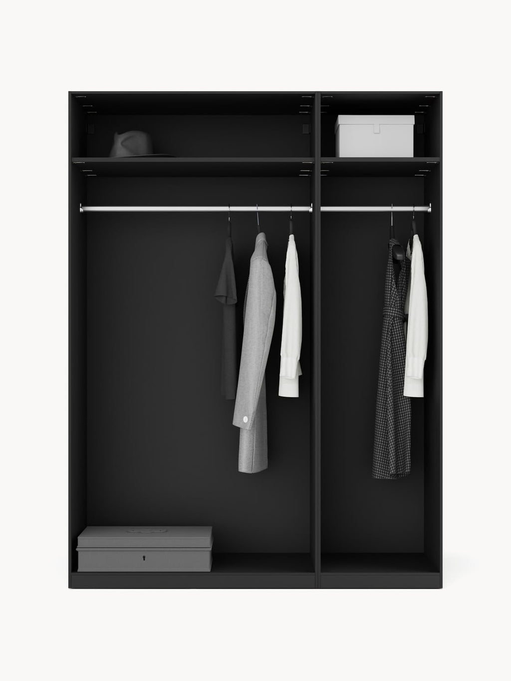 Leon Modular Hinged-Door Wardrobe, 150 cm Width, in various sizes — Charcoal