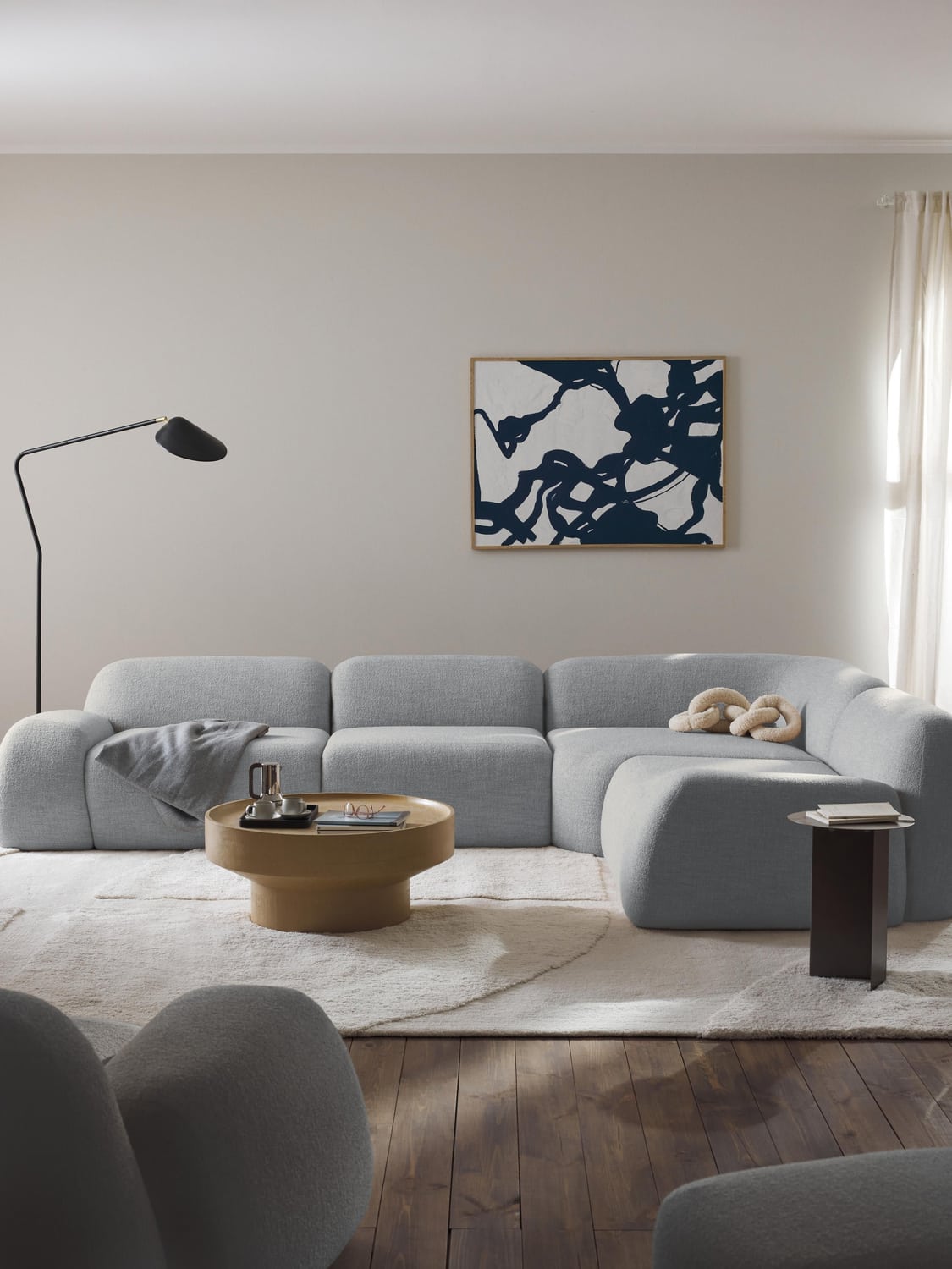 Wolke Modular Bouclé Corner Sofa (4-seater) — Light Grey