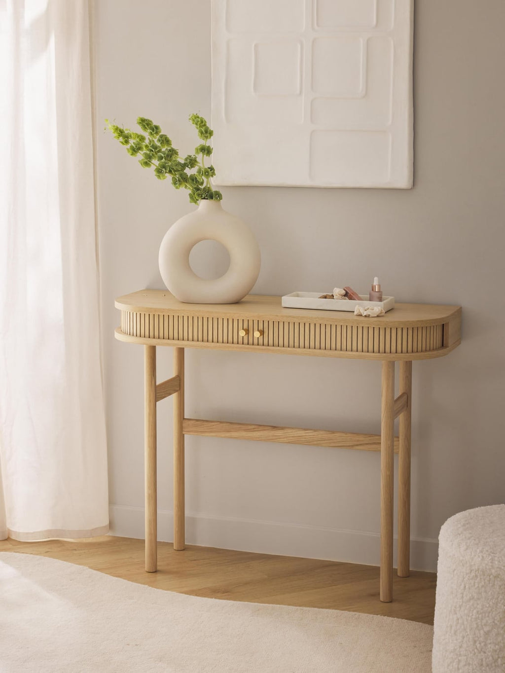 Calary Console Table with Fluted Front — Beige